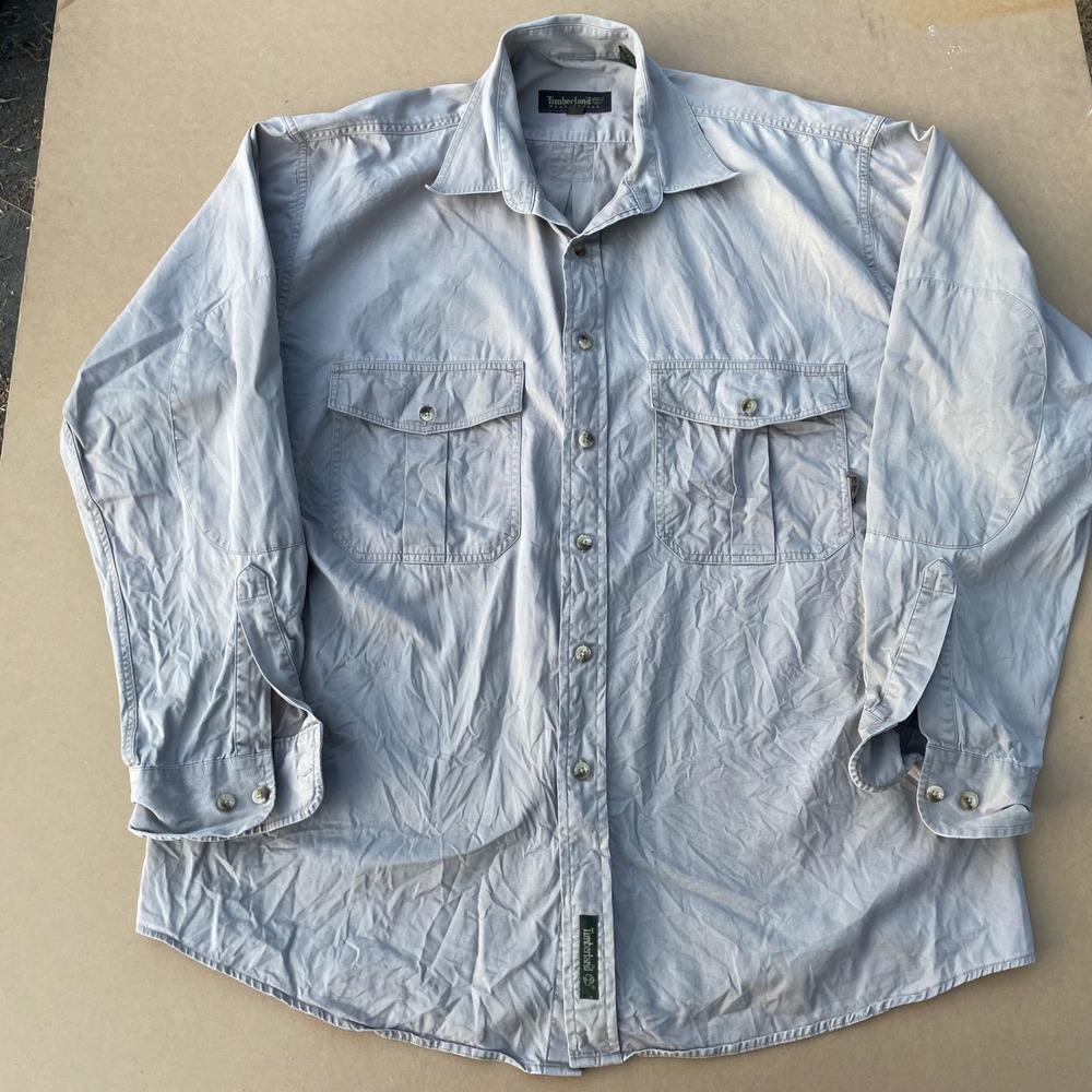 Timberland Button Up Shirt Mens Large Gray Pre-owned Excellent Elbow Pad Utility